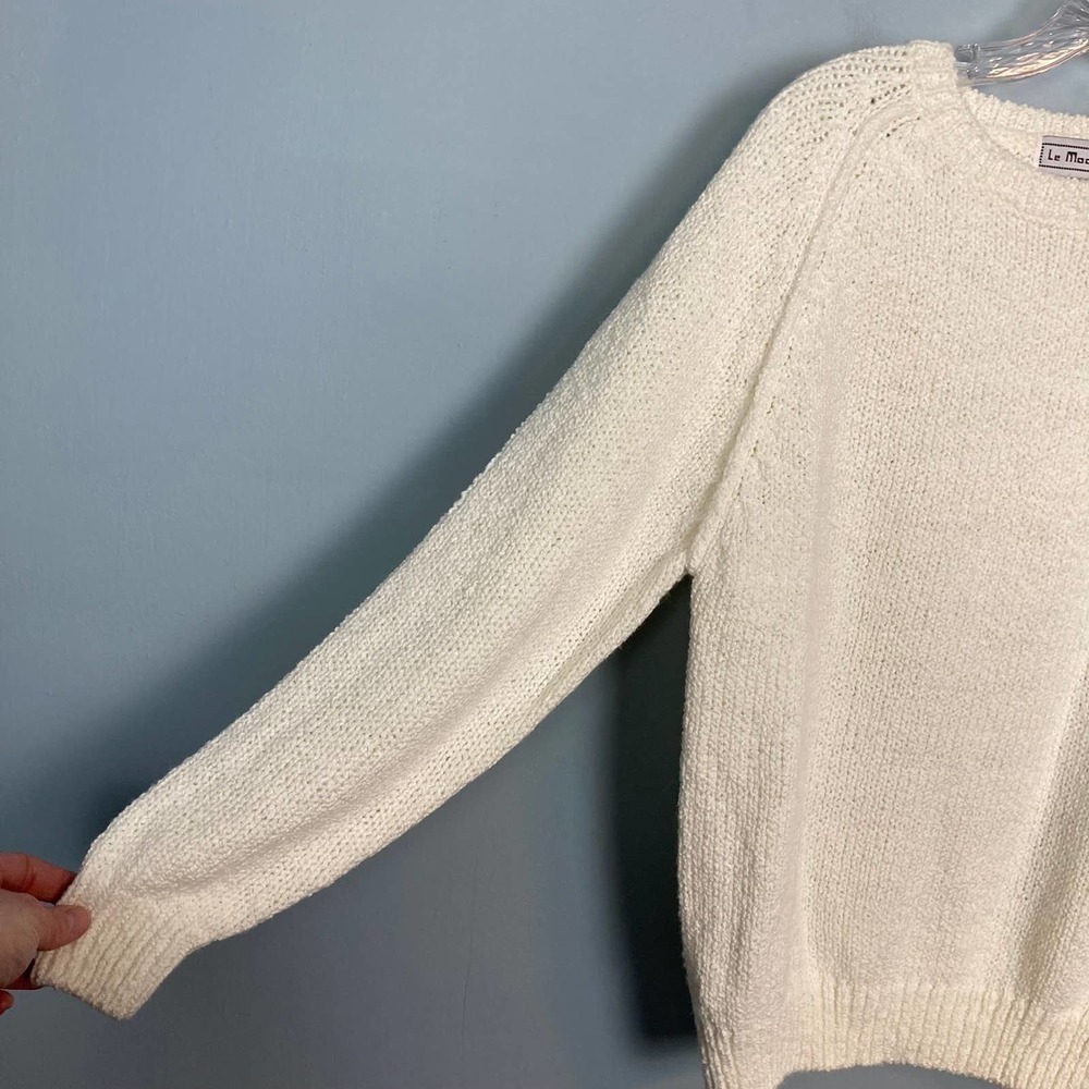 VINTAGE 80s NWT Le Moda Chunky Knit Crewneck Sweater Women's Size L Cream Raglan - Picture 9 of 10